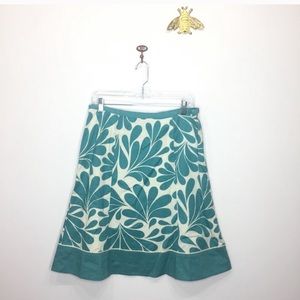 Boden turquoise floral a-line cotton skirt 8